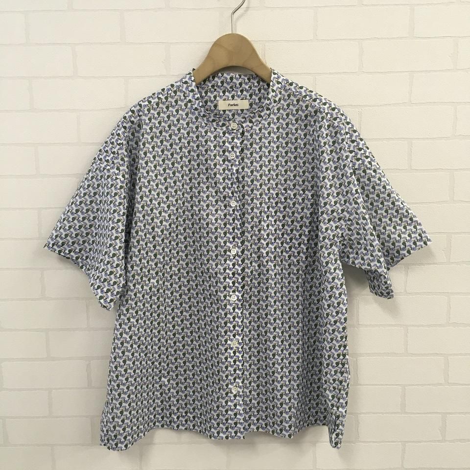 Parkes - バンドカラー 左ポケット5部袖シャツ（リバティコレクション