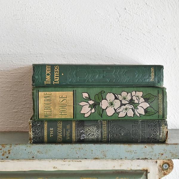 イギリス アンティークブック 古い洋書(グリーン系) 3冊セット