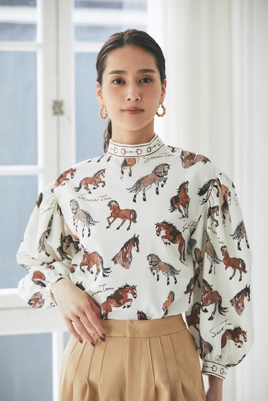 ホースプリントブラウス(オフホワイト) - seventen