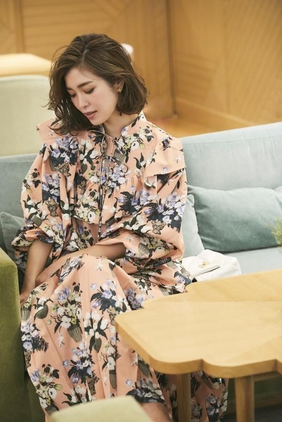 SEVEN TEN×KEITAMARUYAMA 夜の花プリントブラウス(サーモンピンク