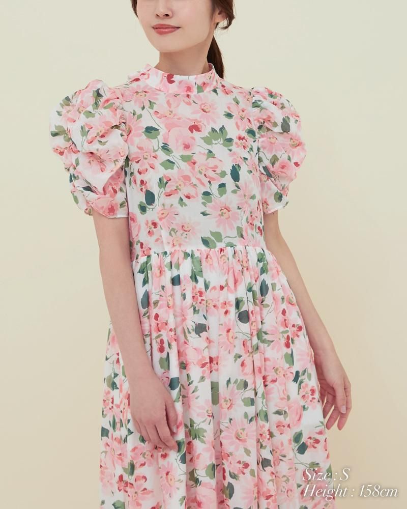 フラワープリントローンワンピース(ピンク) - seventen