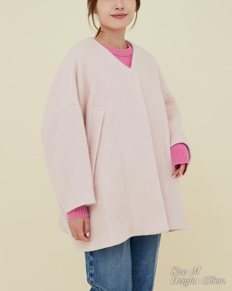 ミディアムコクーンシャギーコート(ピンク) - seventen
