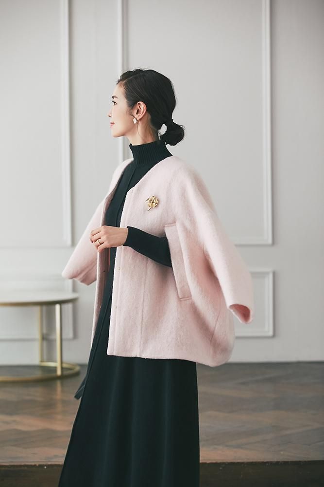 ミディアムコクーンシャギーコート(ピンク) - seventen
