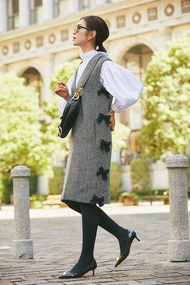 サイドリボンジレワンピース(ヘリンボーン) - seventen