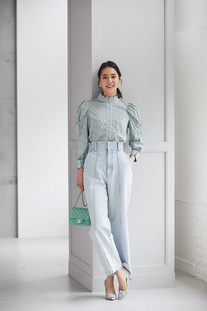 リバティプリントスカラップブラウス(グリーン) - seventen