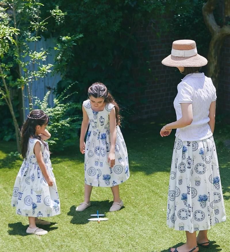 ブルーアンドホワイトプリントKID'Sワンピース(ホワイト) - seventen