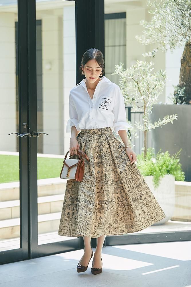 30％off】STステッチ刺繍シャツ(ホワイト×ブラウン) - seventen