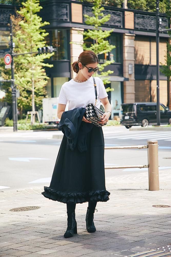 フリルトリムスカート(ブラック×ブラック) - seventen