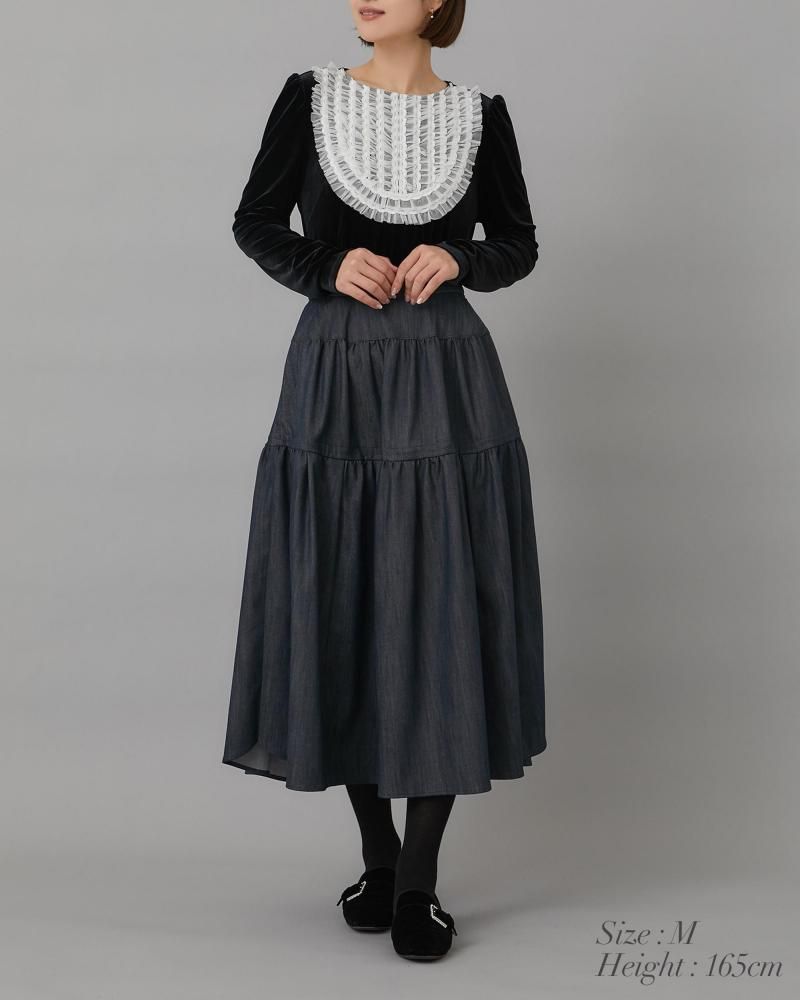 チュールフリルベロアトップス(ブラック) - seventen