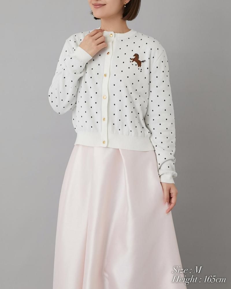 ワンポイント刺繍ドットカーディガン(オフホワイト×ブラックドット