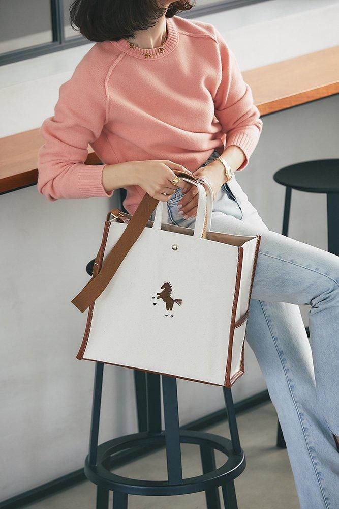 ワンポイント刺繍トートバッグ(オフホワイト/大) - seventen