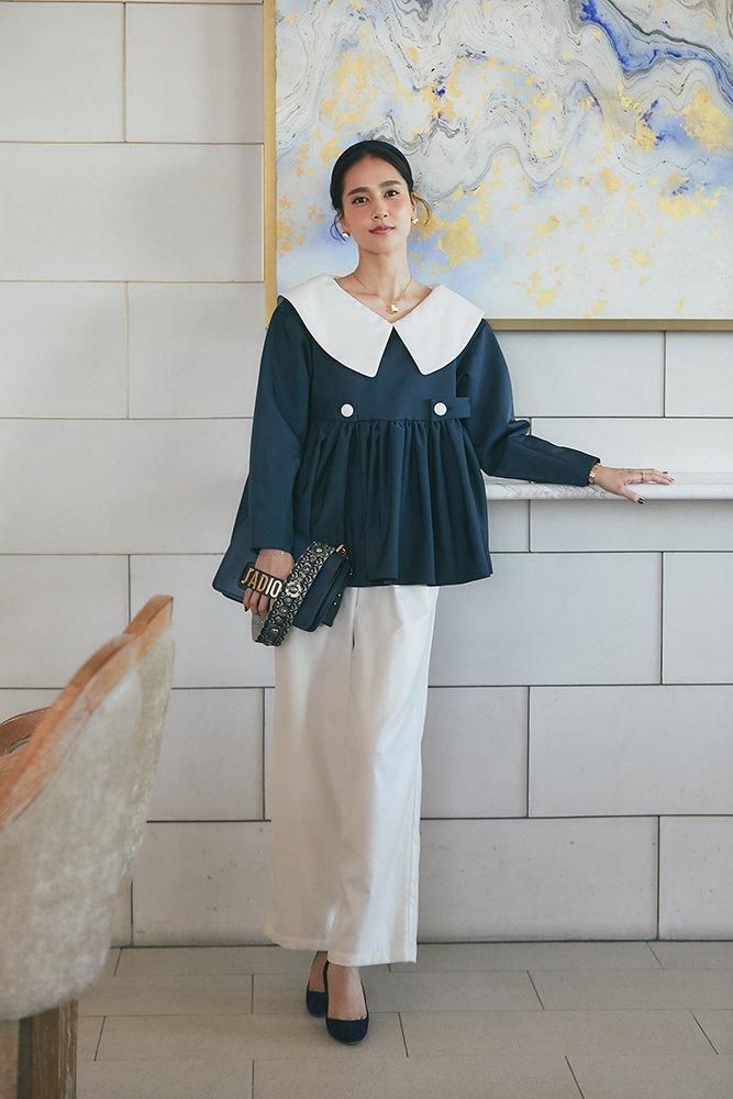 ビッグカラーブラウス(ネイビー) - seventen