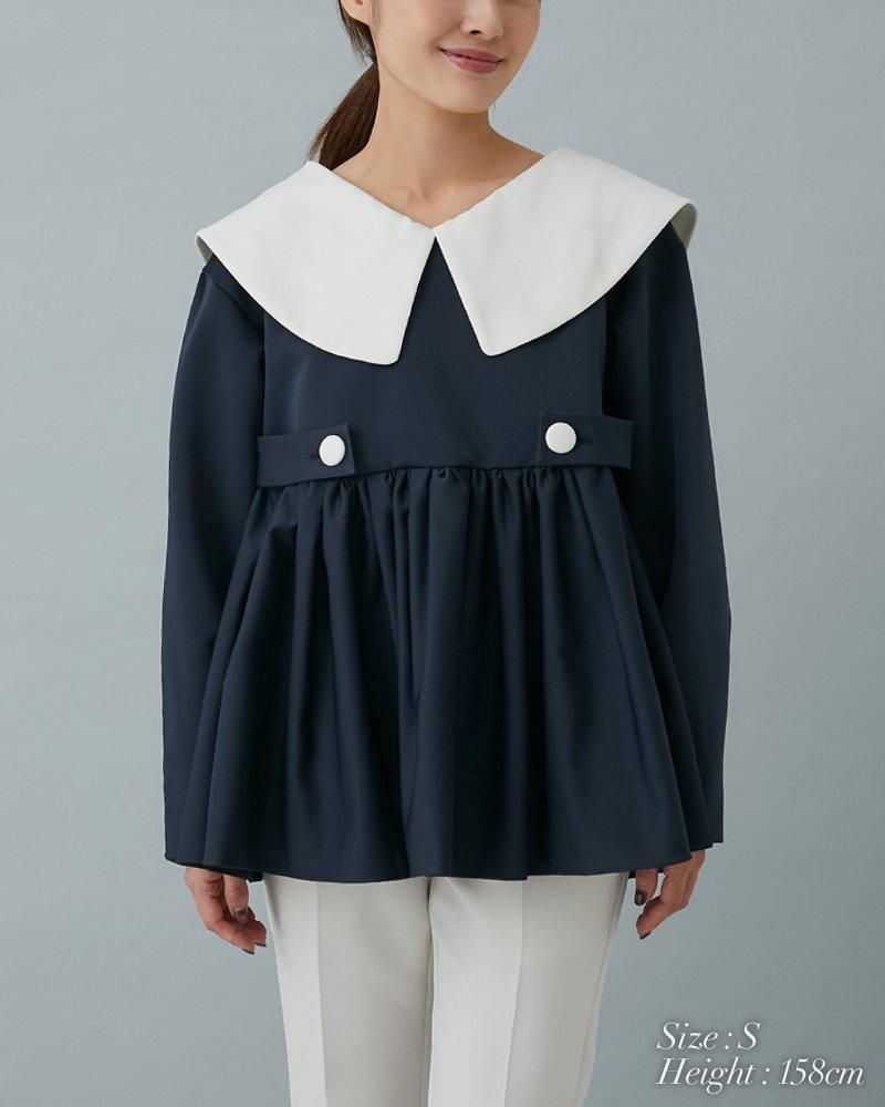 ビッグカラーブラウス(ネイビー) - seventen
