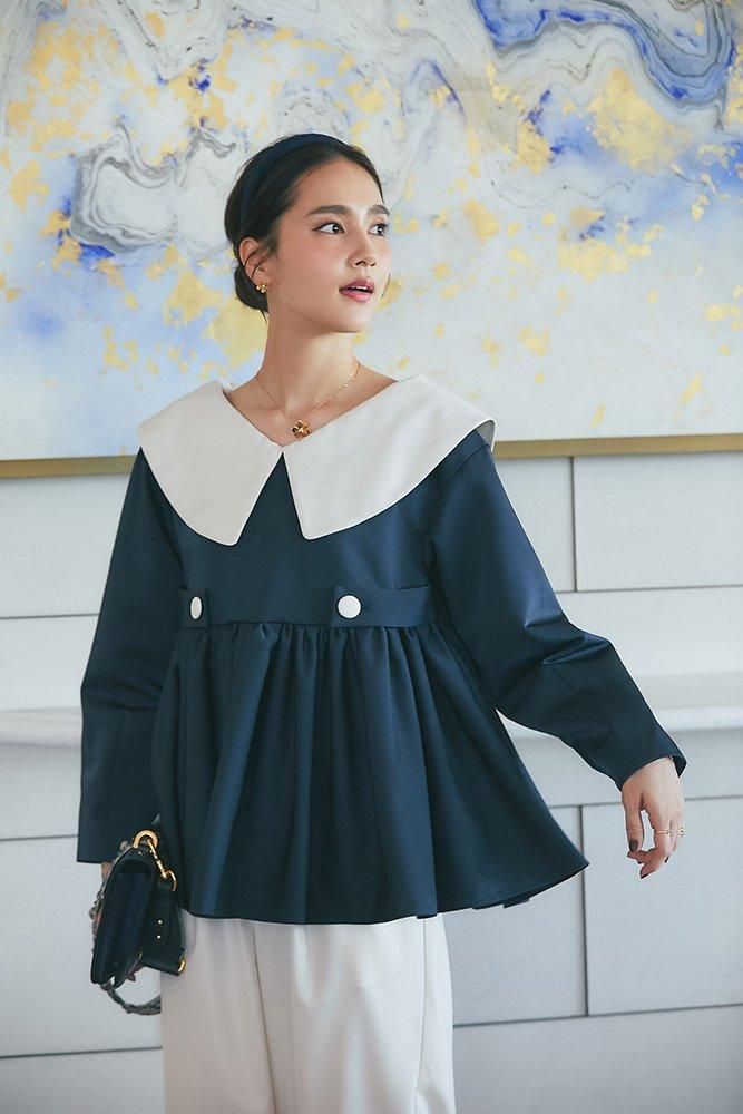 ビッグカラーブラウス(ネイビー) - seventen