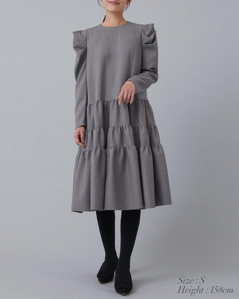 ウールライクティアードワンピース(グレー) - seventen
