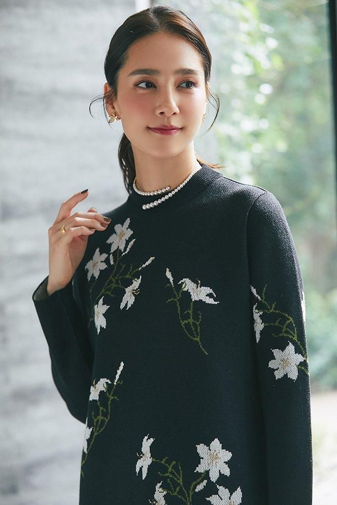 リリーラメジャガードニットワンピース(ブラック) - seventen