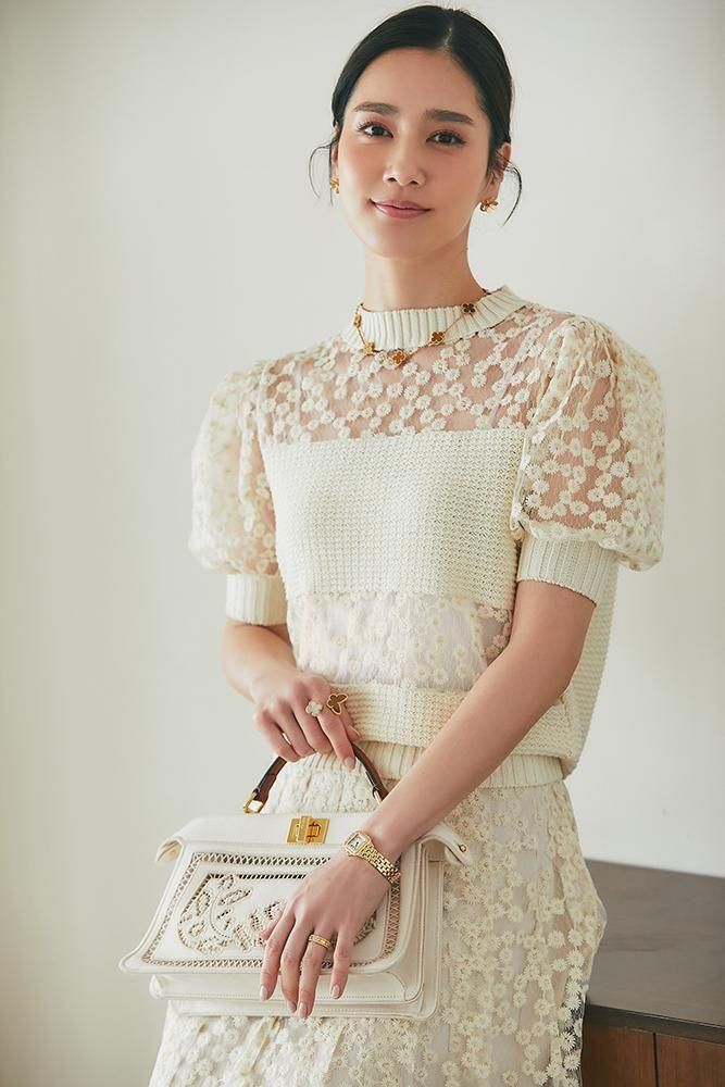 オーガンジーレースニット(クリーム) - seventen
