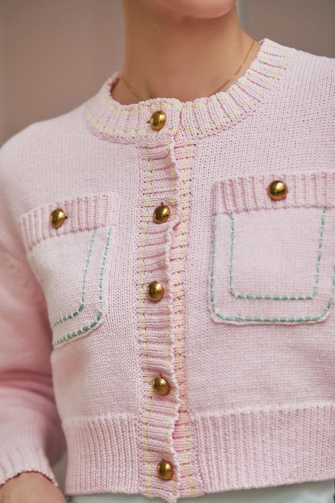 追加予約】【5月上旬～中旬頃配送】ハンドステッチカーディガン(ピンク