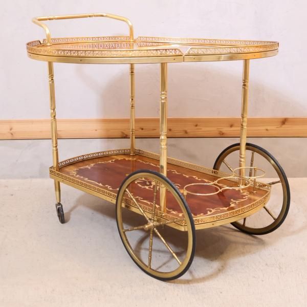 イタリア製の象嵌細工が美しいアンティーク調キッチンワゴンです