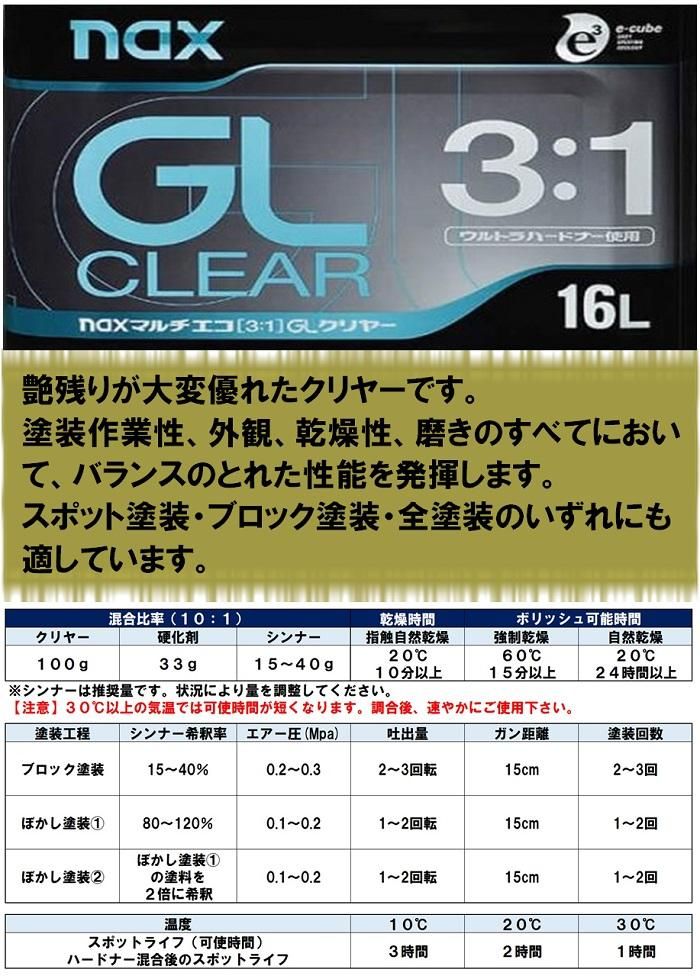 naxマルチエコ(3:1)GLクリヤー5.2Kgセット 小分け品（主剤3Kg+硬化剤