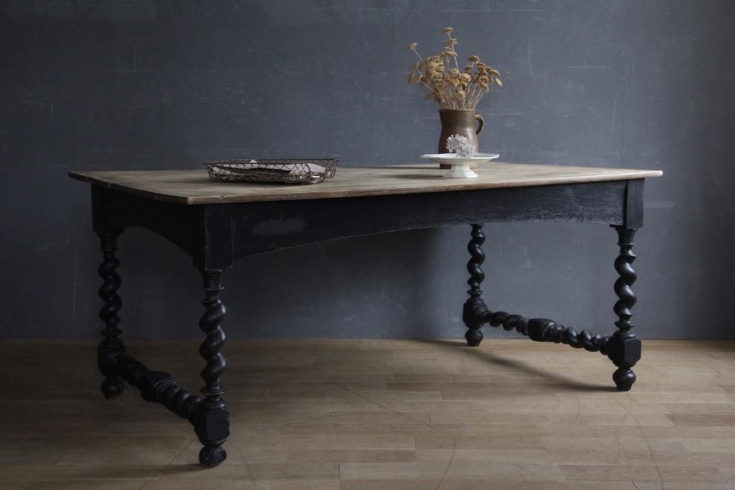 HOLD】フランスアンティーク 木製ダイニングテーブル（脚/黒ペイント