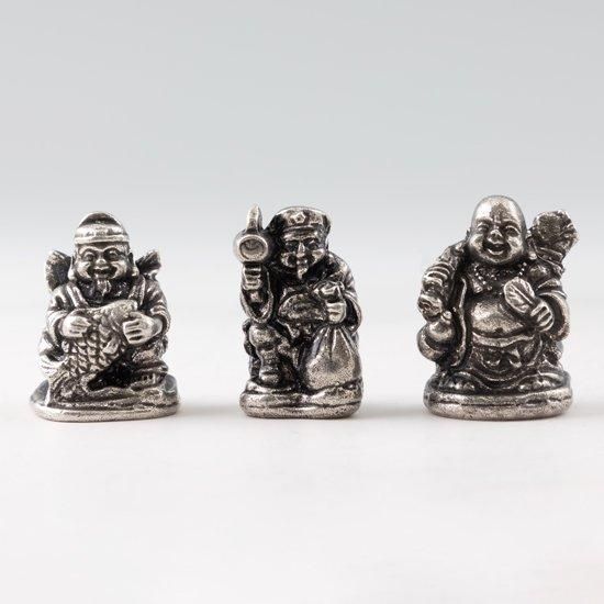 錫 置物 七福神 恵比寿・大黒・布袋 3体セット 黒漆加工 [No.190-1-2-3