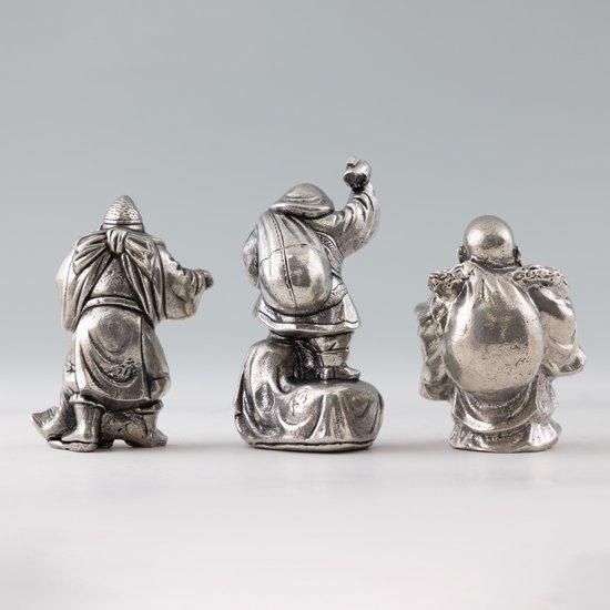 錫 置物 七福神 恵比寿・大黒・布袋 3体セット 黒漆加工 [No.194-1-2-3