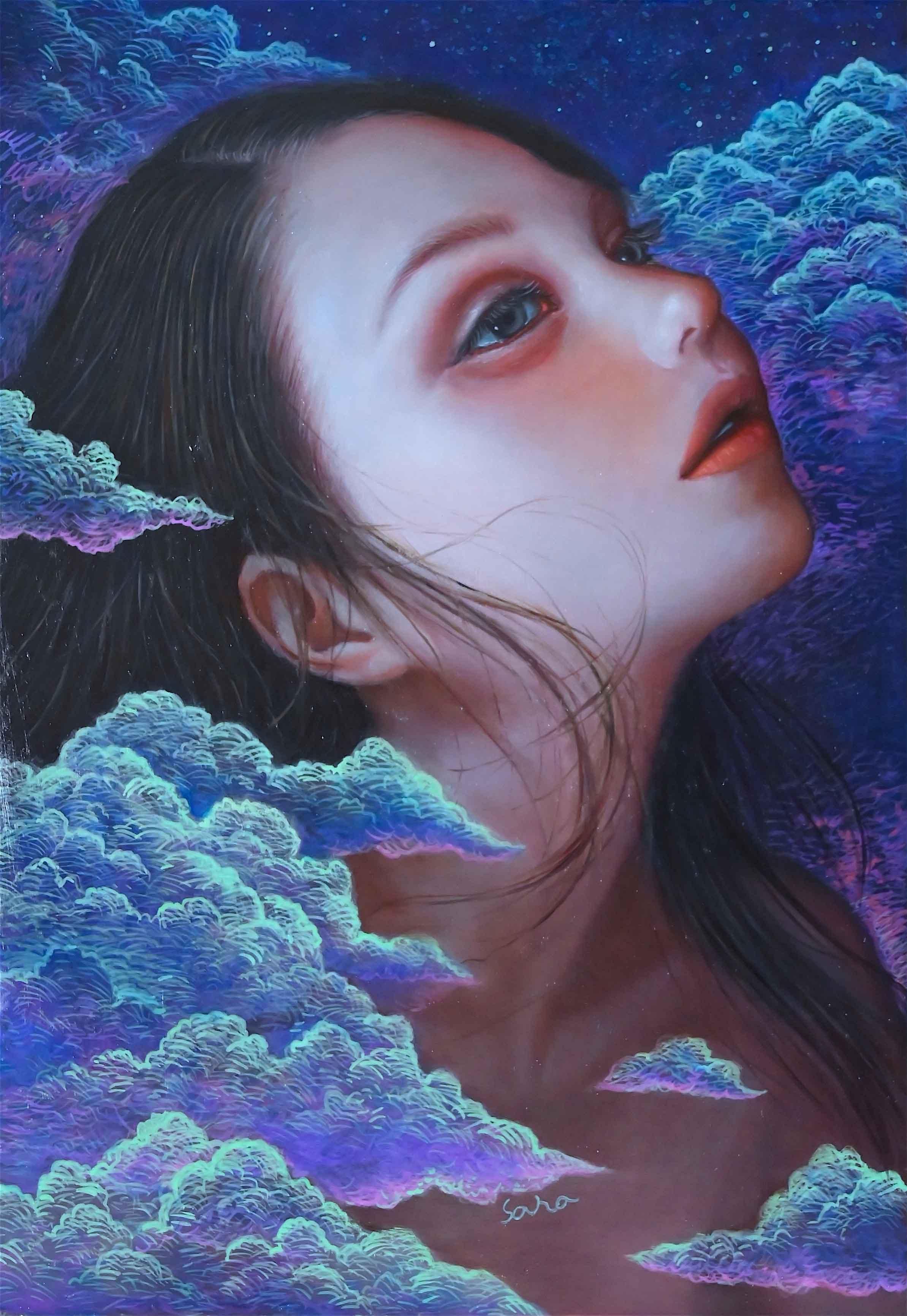 ご依頼品 風景画 花の絵 アクリル画 原画 「れんげ畑2」F8 ご依頼品