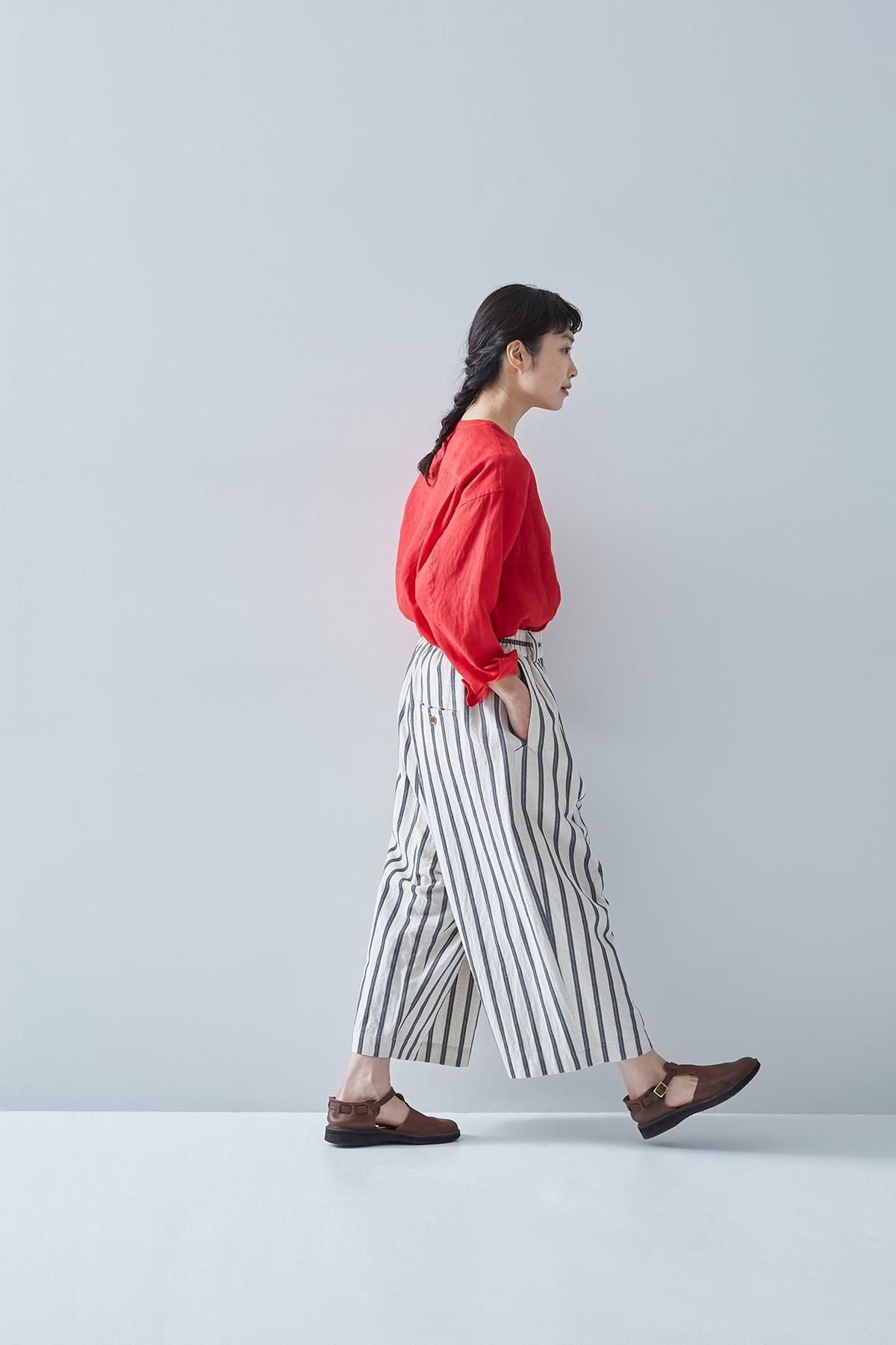 cotton linen gaucho pants ～stripe～ - atelier naruse｜Online
