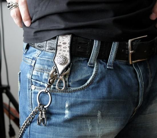 キーホルダー 革/バイカーズウォレット/クロコダイルベルトループ