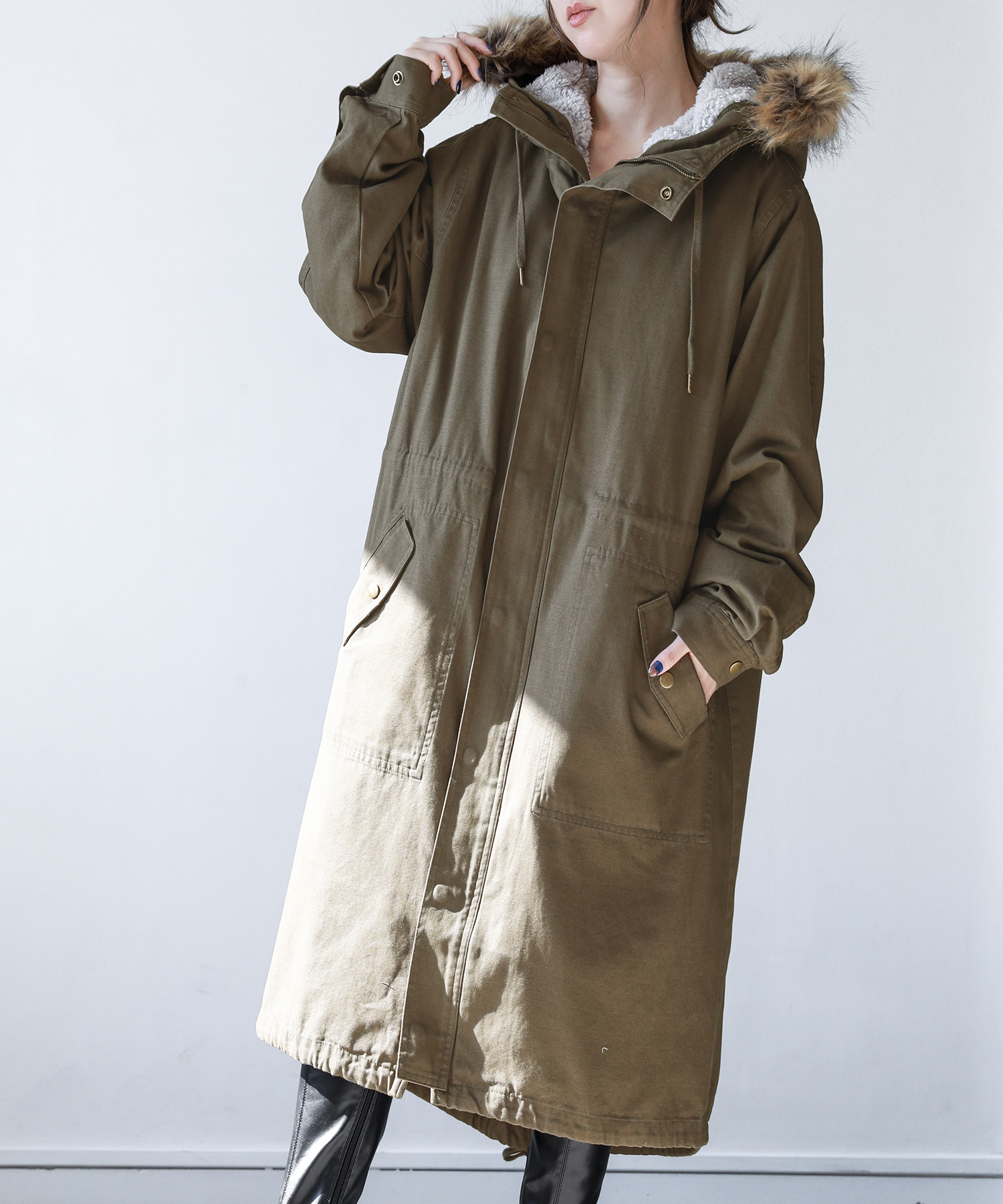 LACOSTE モッズコート 【3way】ボア ミリタリー カーキ ナイロン 緑