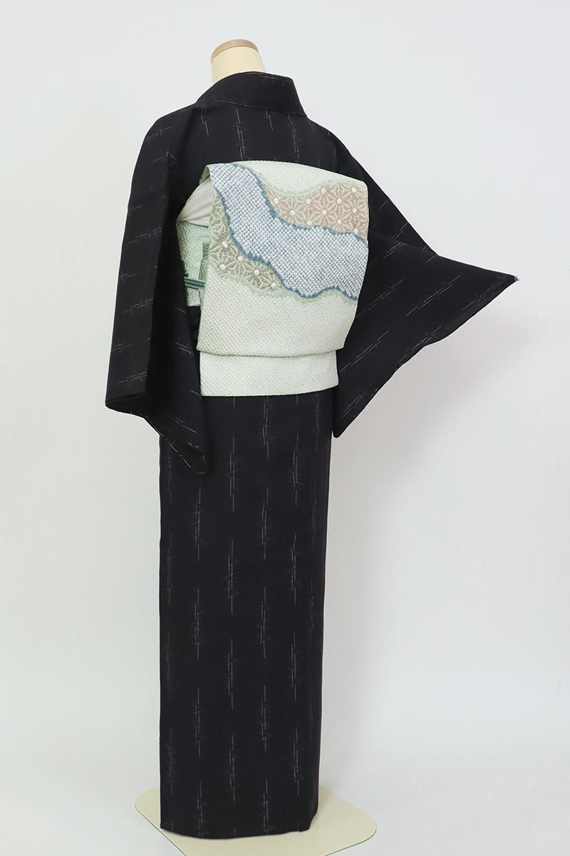 結城縮(袷) (奥順(株) はたおり娘 未使用 やまと誂製 ガード加工 榛色