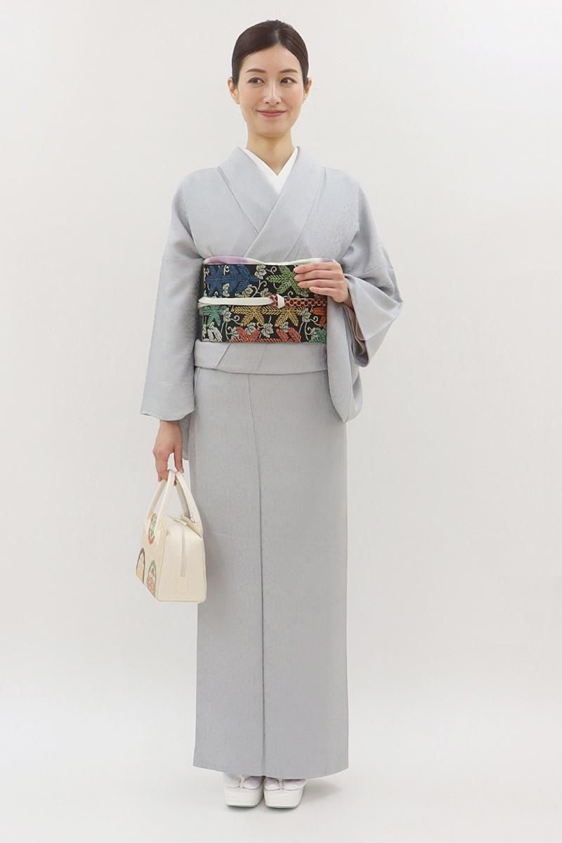 銀座【C-3049】染一ッ紋 色無地 グレー系 装飾文の地紋（三越扱い