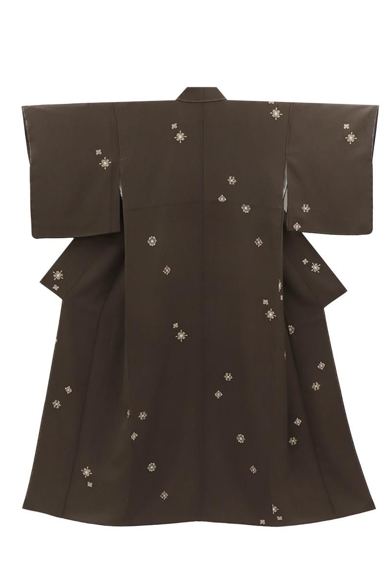 銀座【D-3679】小紋 茶色系 装飾文 :身丈157/裄65 - 銀座きもの青木