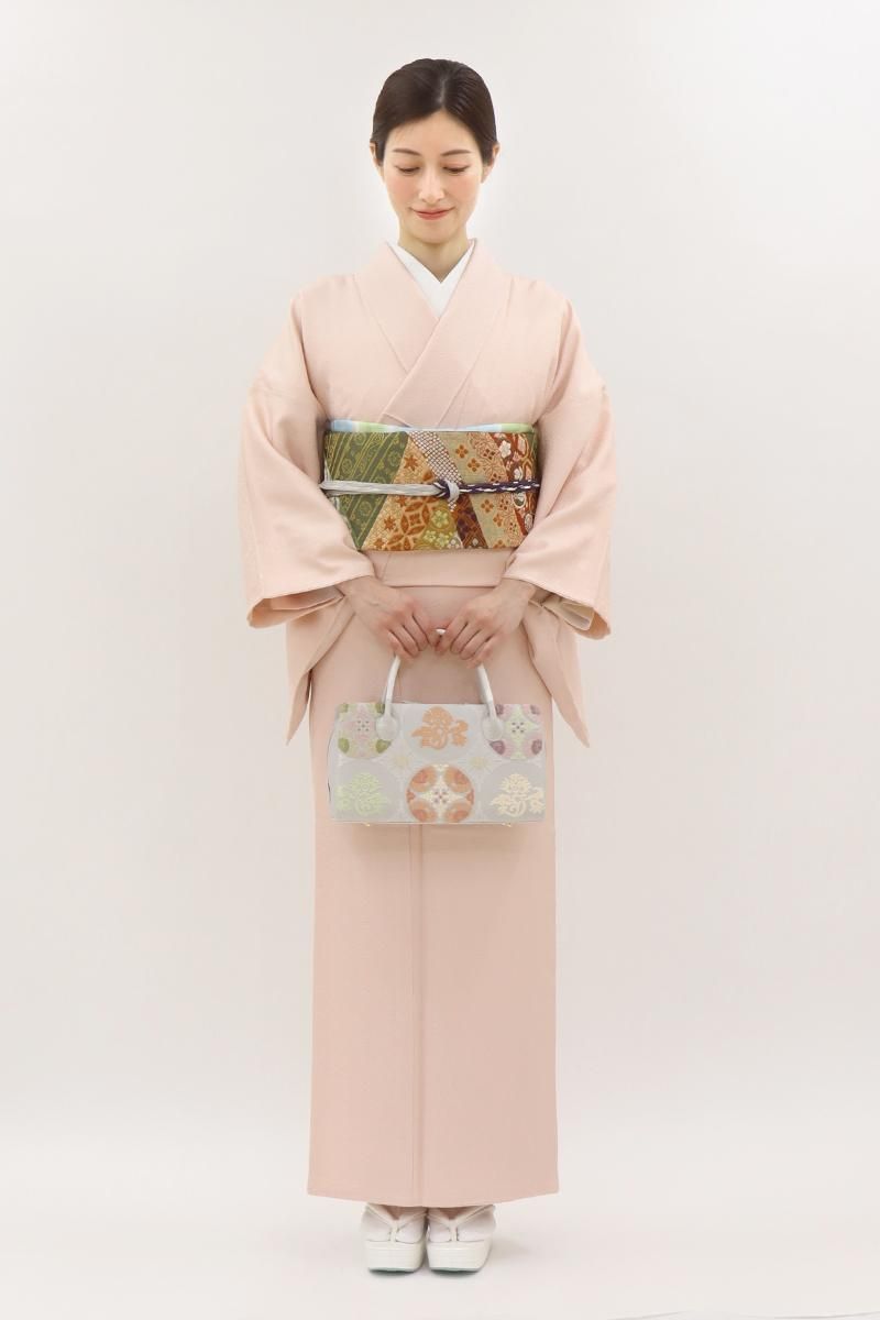 銀座【C-3057】寿光織 色無地 桜色 桜菊橘の地紋（反端付） :身丈161