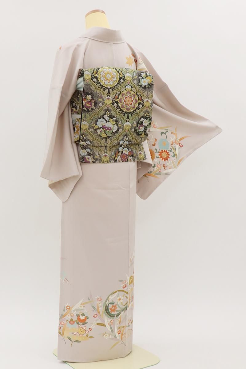 銀座【B-4023】訪問着 淡い灰桜色 四季花の図 :身丈151.5/裄69 - 銀座