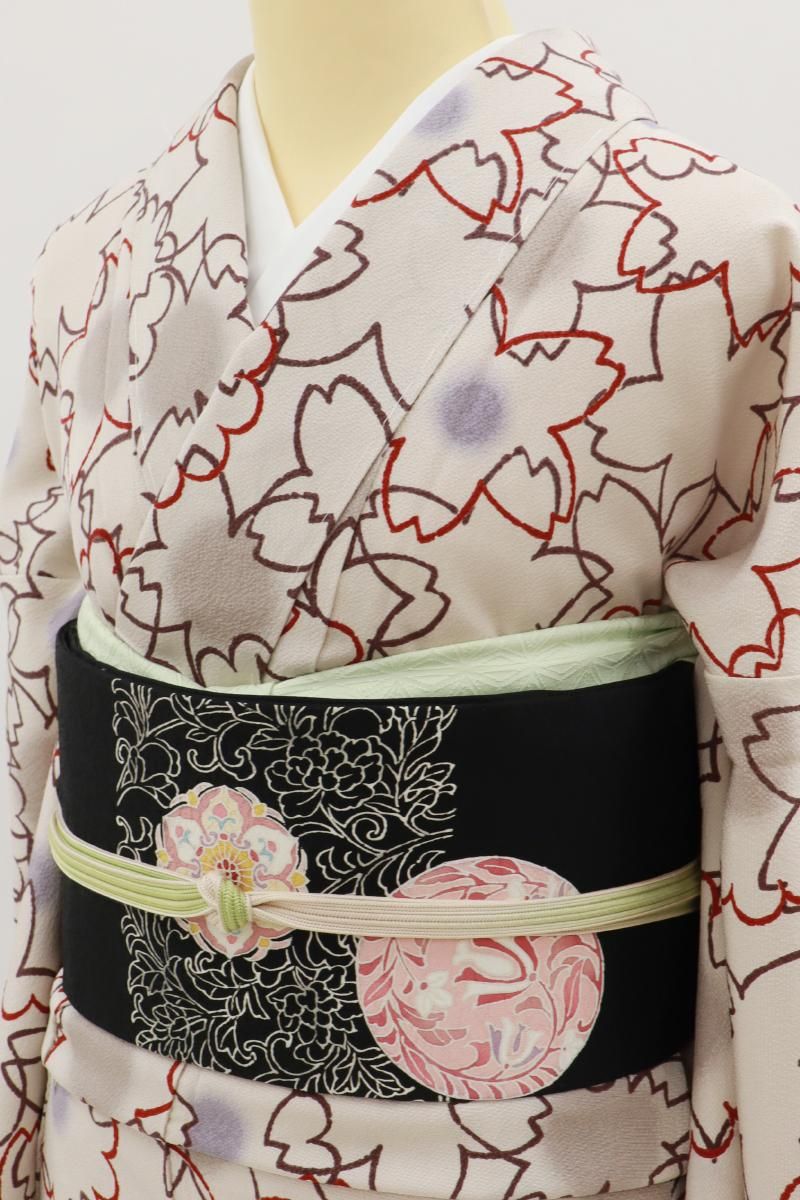 あおき【D-3705】こむさでもーど 縮緬地 小紋 淡い赤香色 桜文（反端付