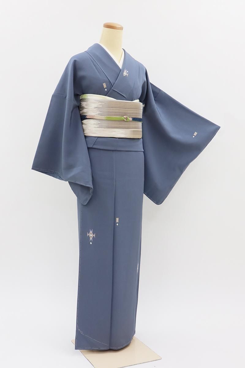 銀座【D-3710】本加賀友禅 澤田谿女作 小紋 藍色系 幾何文（落款入