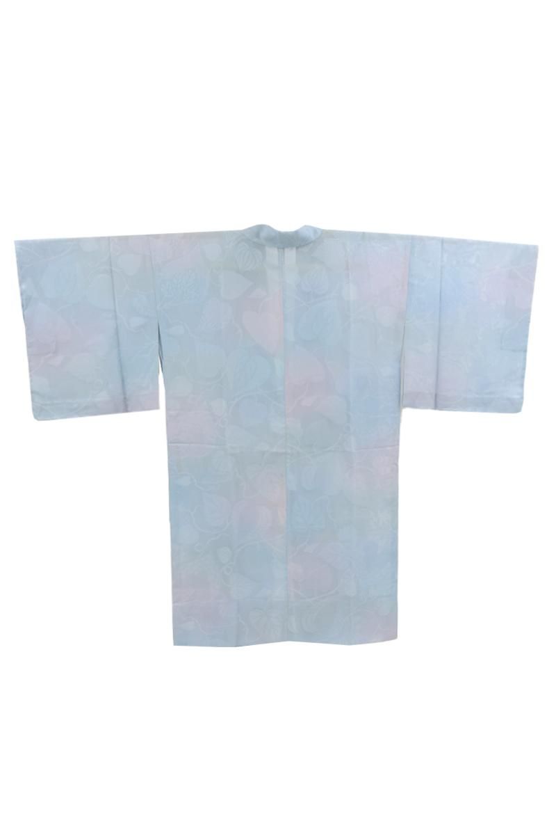 銀座【E-2240】紋紗 道中着 淡い淡群青色 斜め暈かしに葵の葉 :身丈