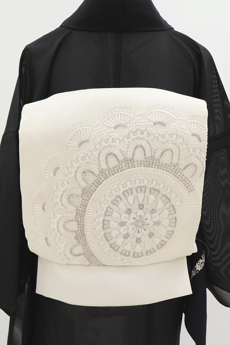 銀座【L-8252】夏 刺繍 袋帯 白色 装飾華文 - 銀座きもの青木｜長く