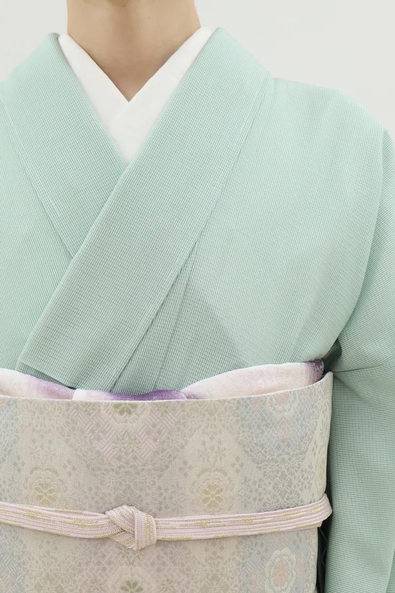 あおき【C-3177-2】絽 江戸小紋 薄緑色 万筋（反端付）（N）:身丈160.5