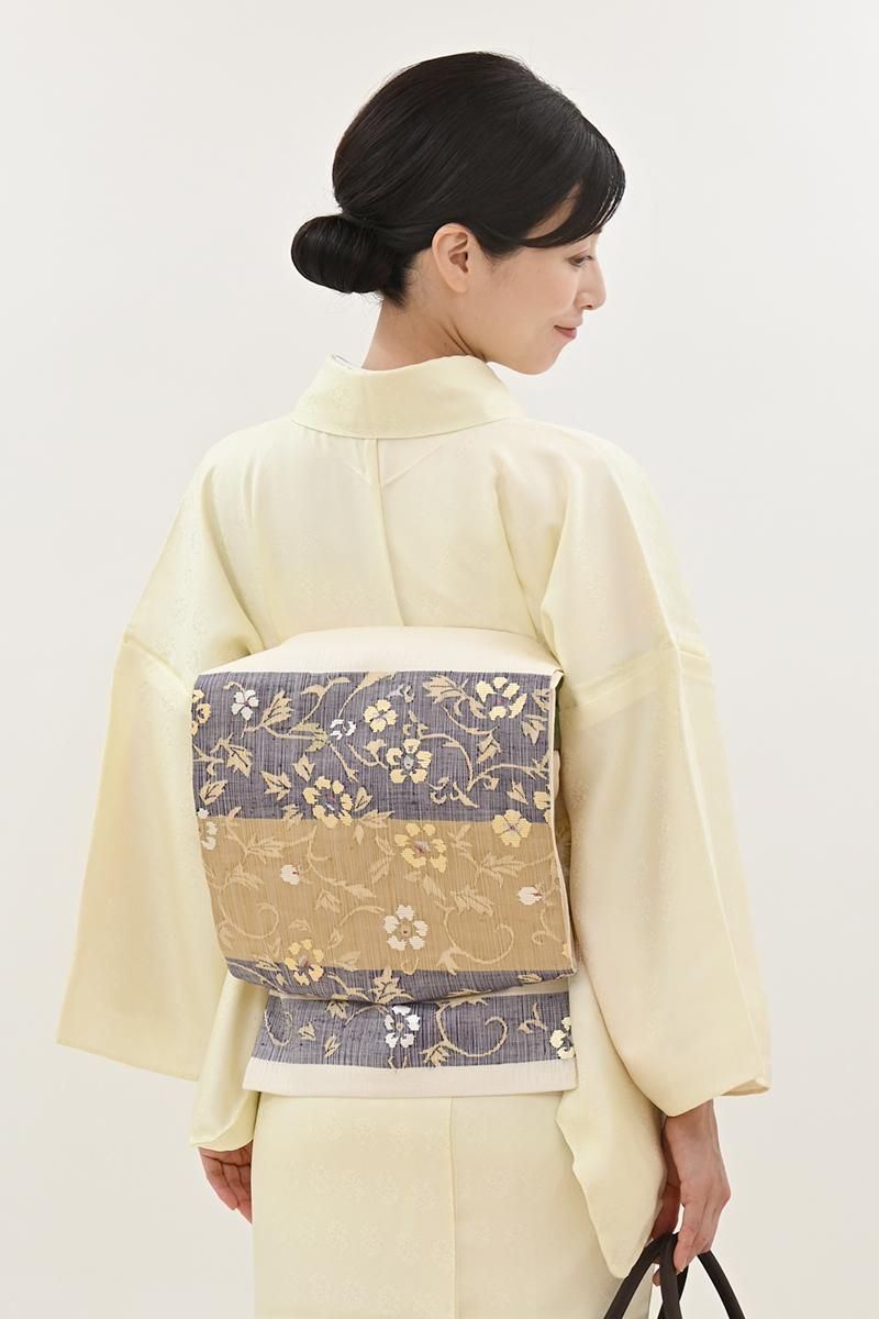 銀座【L-8345】夏 袋帯 白色 横段に唐花文 - 銀座きもの青木｜長く大切