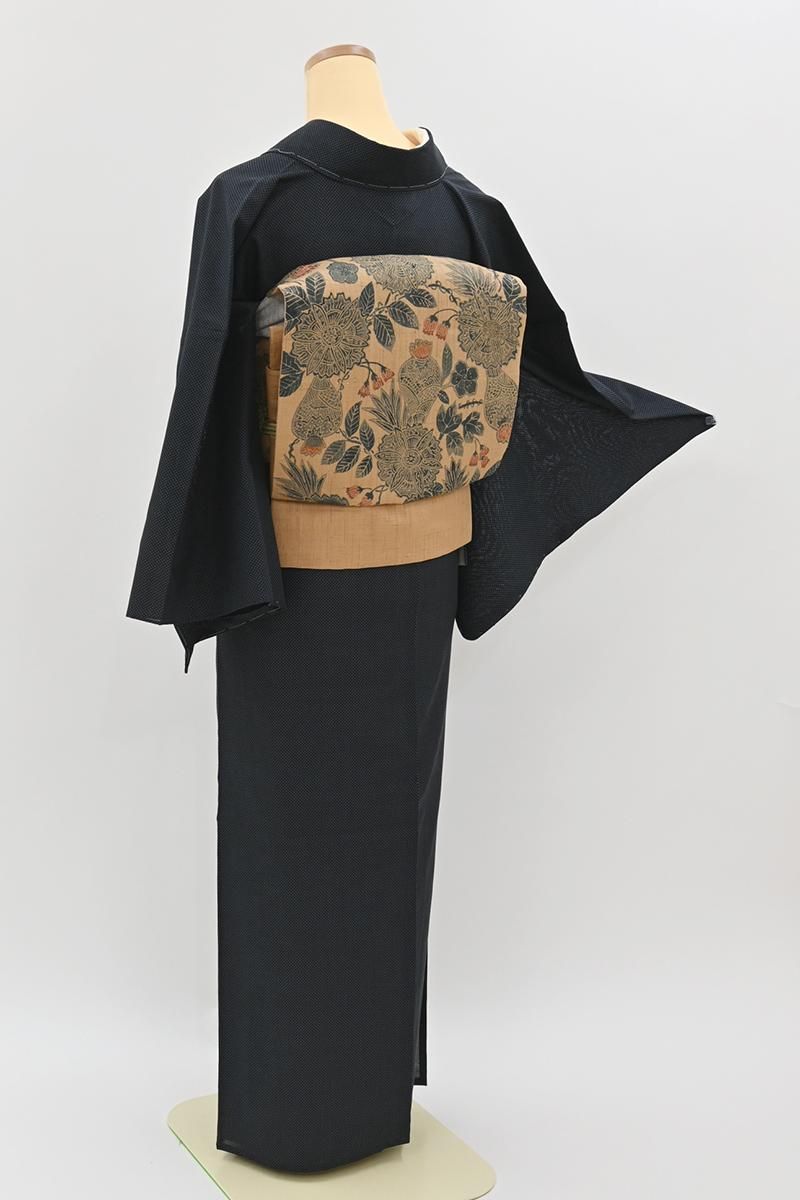 あおき【A-4156】夏紬 鉄紺色 蚊絣 :身丈159/裄68/細め - 銀座きもの