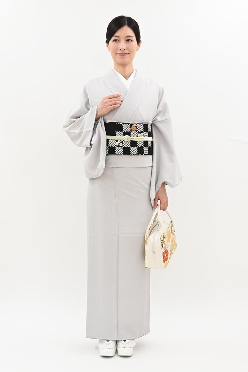 銀座【C-3306】江戸小紋 絹鼠色 行儀（反端付）（N） :身丈165/裄69.5