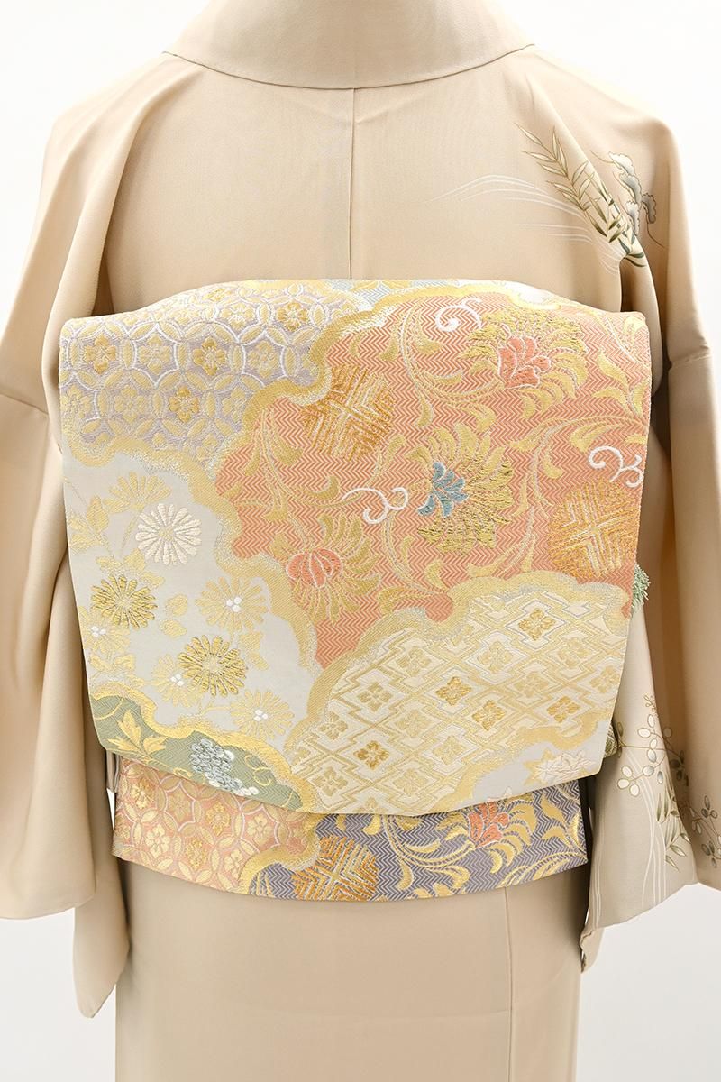 銀座【L-8457】西陣 藤原製 袋帯 多彩 雪輪重ね文（落款入） - 銀座