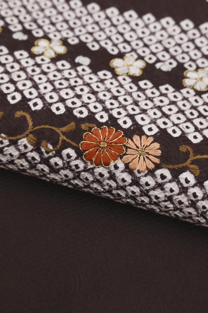 銀座【H-0779】絞り染め 名古屋帯 桧皮色 疋田の横段に花文 - 銀座