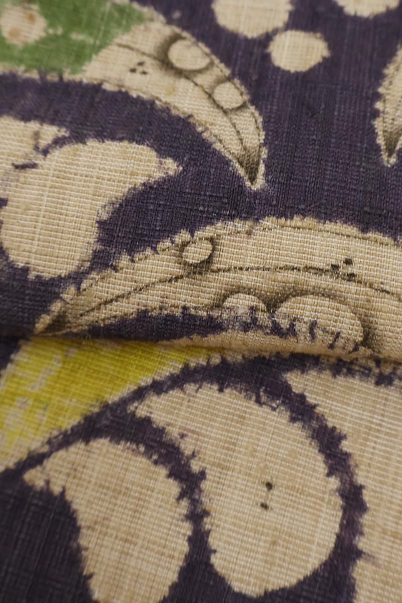 銀座【H-0763】森健持作 紬地 染名古屋帯 紺色 辻が花文（落款入