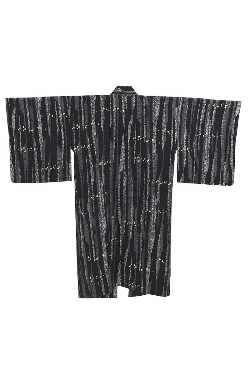 銀座【E-2341】道中着 黒色 よろけ縞に切り箔散らし文 :身丈110.5/裄