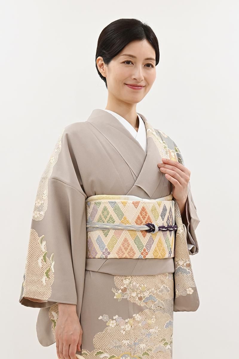銀座【L-8456】袋帯 乳白色 多彩な花菱文 - 銀座きもの青木｜長く大切