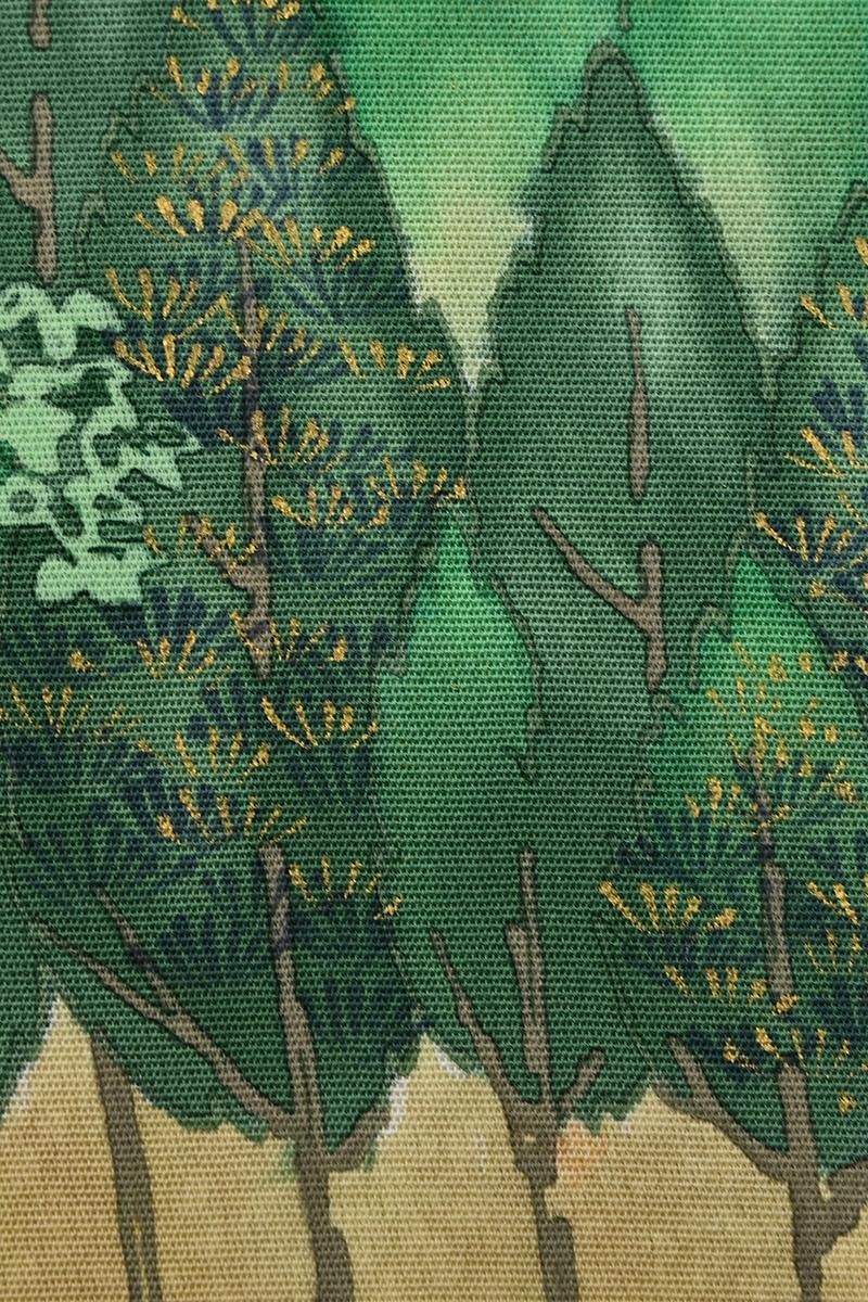 銀座【着物4637】千總製 訪問着 黄水仙色 山水図屏風絵写し（落款入